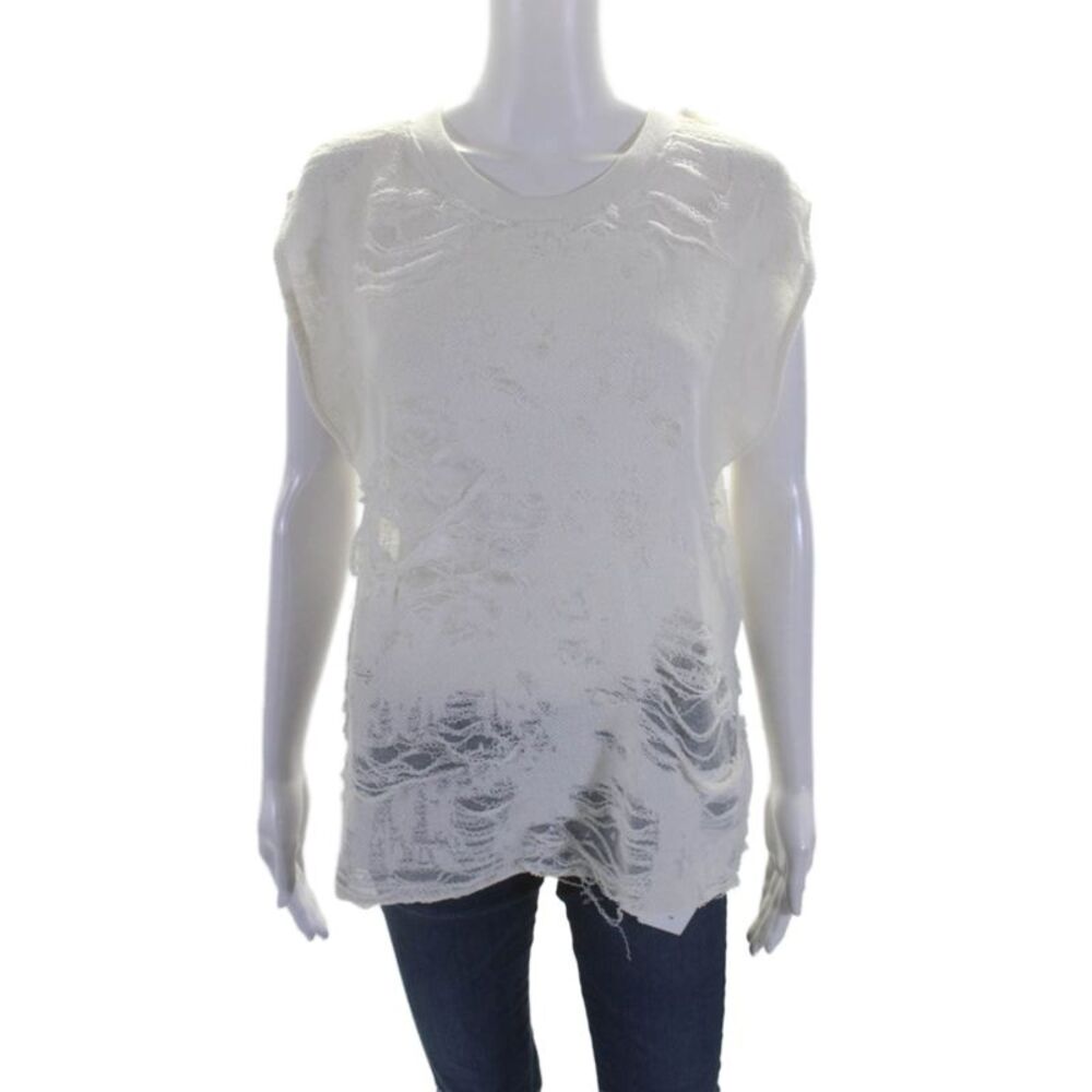 IRO Jeans Womens Cotton Distressed Sleeveless Knit Top White Size XS